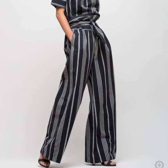 Ace & Jig Pants - ACE & JIG Paperbag Pant Selvedge,  M,  Navy Blue, stripes